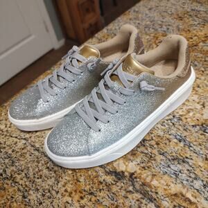 SKECHERS Street Court Break Enchanted Glitz Silver/Gold Women's Sz US 6.5
